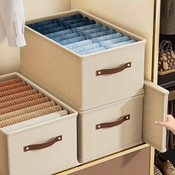 1pc Modern Oxford Fabric Storage Box with Upgraded Leather Handle media 35.99 x 18.01 x 16.99 cm