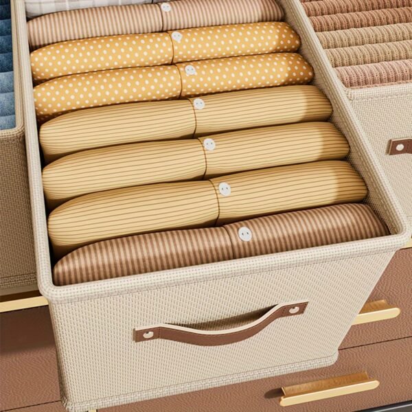 1pc Modern Oxford Fabric Storage Box with Upgraded Leather Handle media 35.99 x 18.01 x 16.99 cm