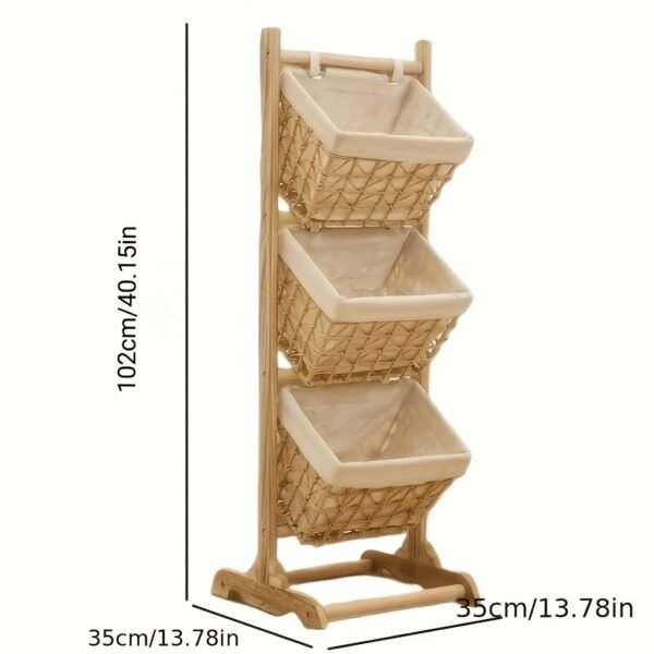 Handmade Woven Rattan Hanging Basket & Floor Standing Shelf 3 Layer