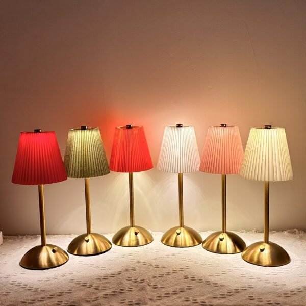 Metal Base, Pleated Fabric Lampshade - Bedside Lamp Night Light random colour